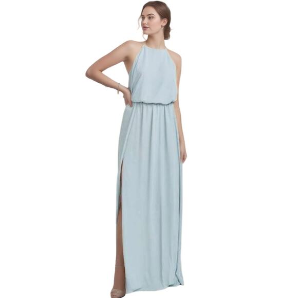 Show Me Your Mumu Heather Halter Dress Steel Blue NWT 2XL Chiffon Slit - Picture 1 of 9